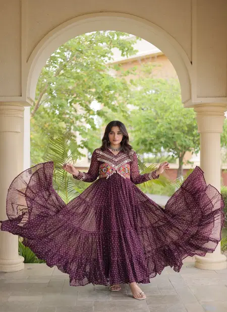 Ka 1271 Georgette Bandhani Print Work Navratri Gown Collection